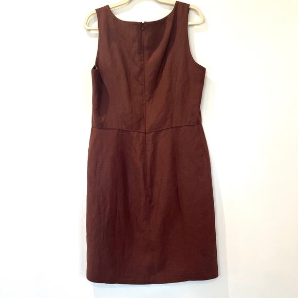 Vtg August Silk Linen Silk Blend Knee Length Sleeveless Dress Brown 12 - Picture 4 of 9